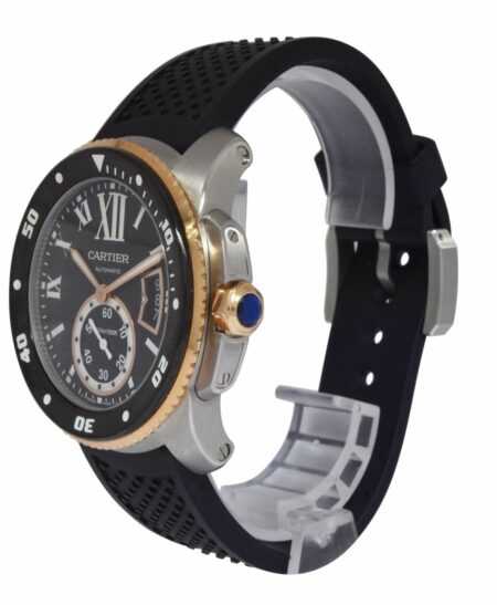 Cartier Calibre Diver 18k Rose Gold/Steel Black 42mm Watch B/B W7100055 3729