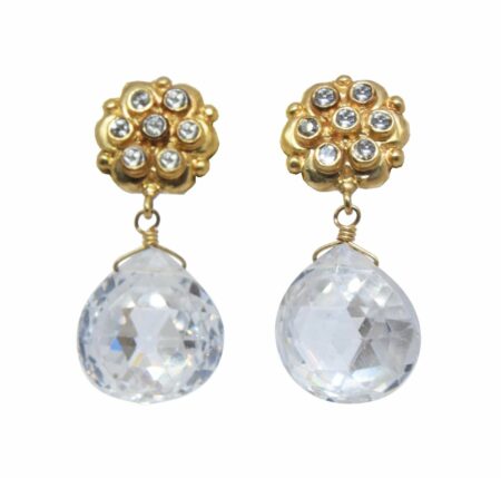 0.28 Carat Diamond & Crystal 14k Yellow Gold Earrings