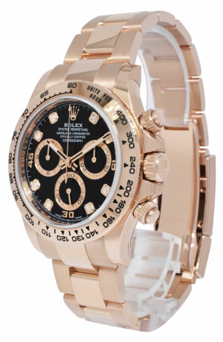 NEW Rolex Daytona Chronograph 18k Rose Gold Black Diamond Dial Watch '22 116505