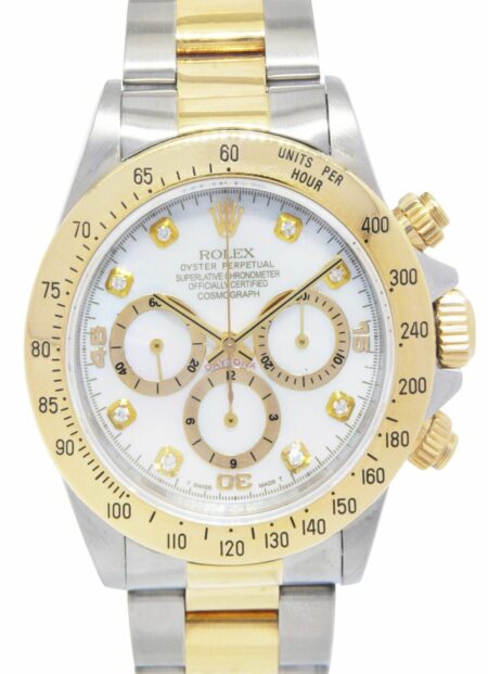 Rolex Daytona Chronograph 18k YG & Steel White MOP Dial Mens 40 Watch N 16523