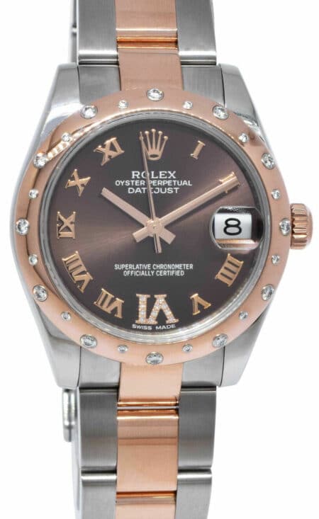 Rolex Datejust SS/18k RG Diamond Bezel Chocolate Dial 31mm Watch 178341