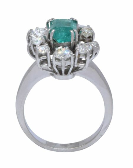 Ladies Diamond & Emerald Ring 18k White Gold Size 6.5