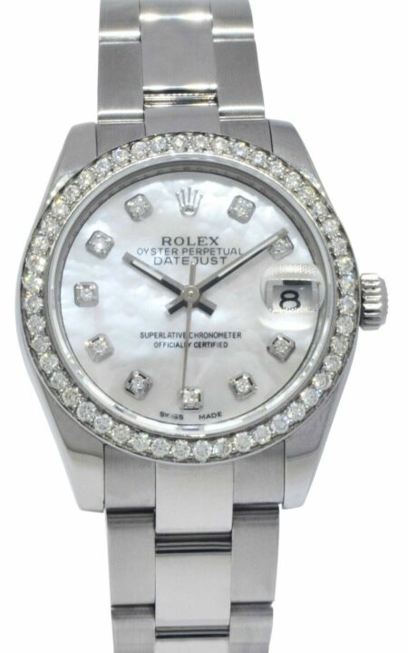 Rolex Datejust Steel & 18k White Gold Bezel MOP Diamond Ladies 31mm Watch 178240