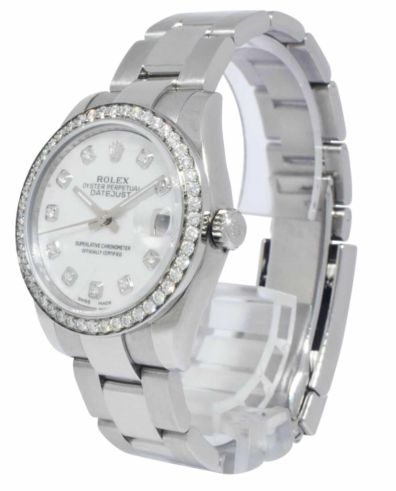 Rolex Datejust Steel & 18k White Gold Bezel MOP Diamond Ladies 31mm Watch 178240