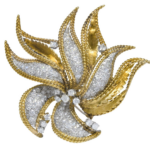 Ladies 18K Yellow & White Gold Diamond Floral Brooch