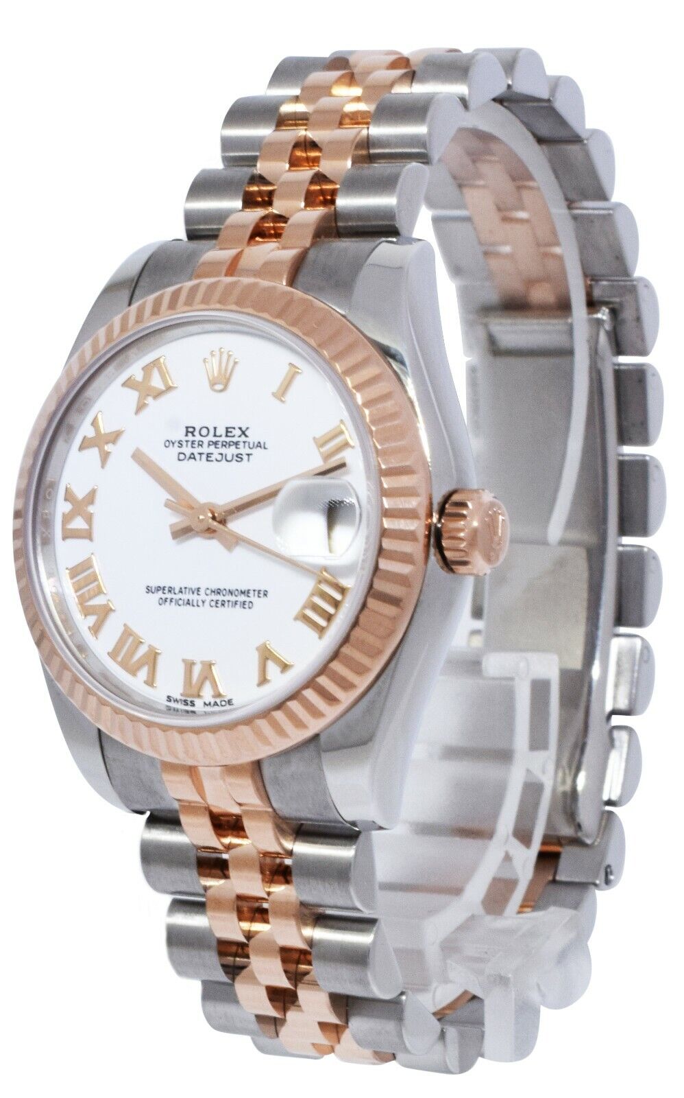 Rolex Datejust 18k Rose Gold/Steel White Roman Dial Ladies 31mm Watch 178271