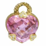 Ladies Heart Pendant 14k Yellow Gold Diamond & Crystal