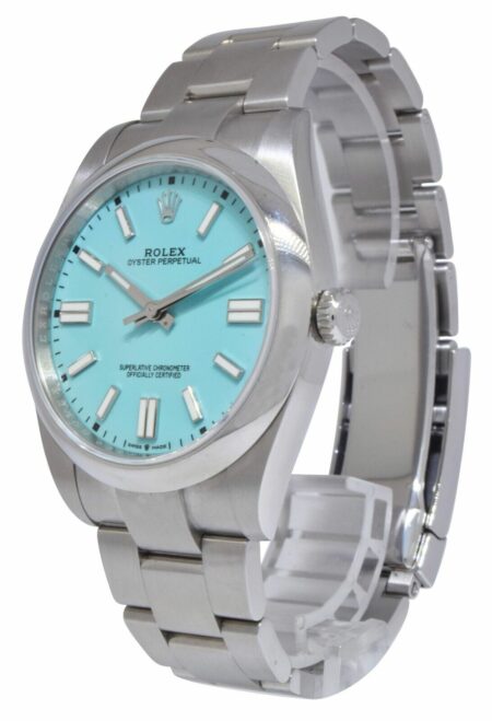 Rolex Oyster Perpetual 41 Steel Turquoise Blue Mens Watch +Card '22 124300