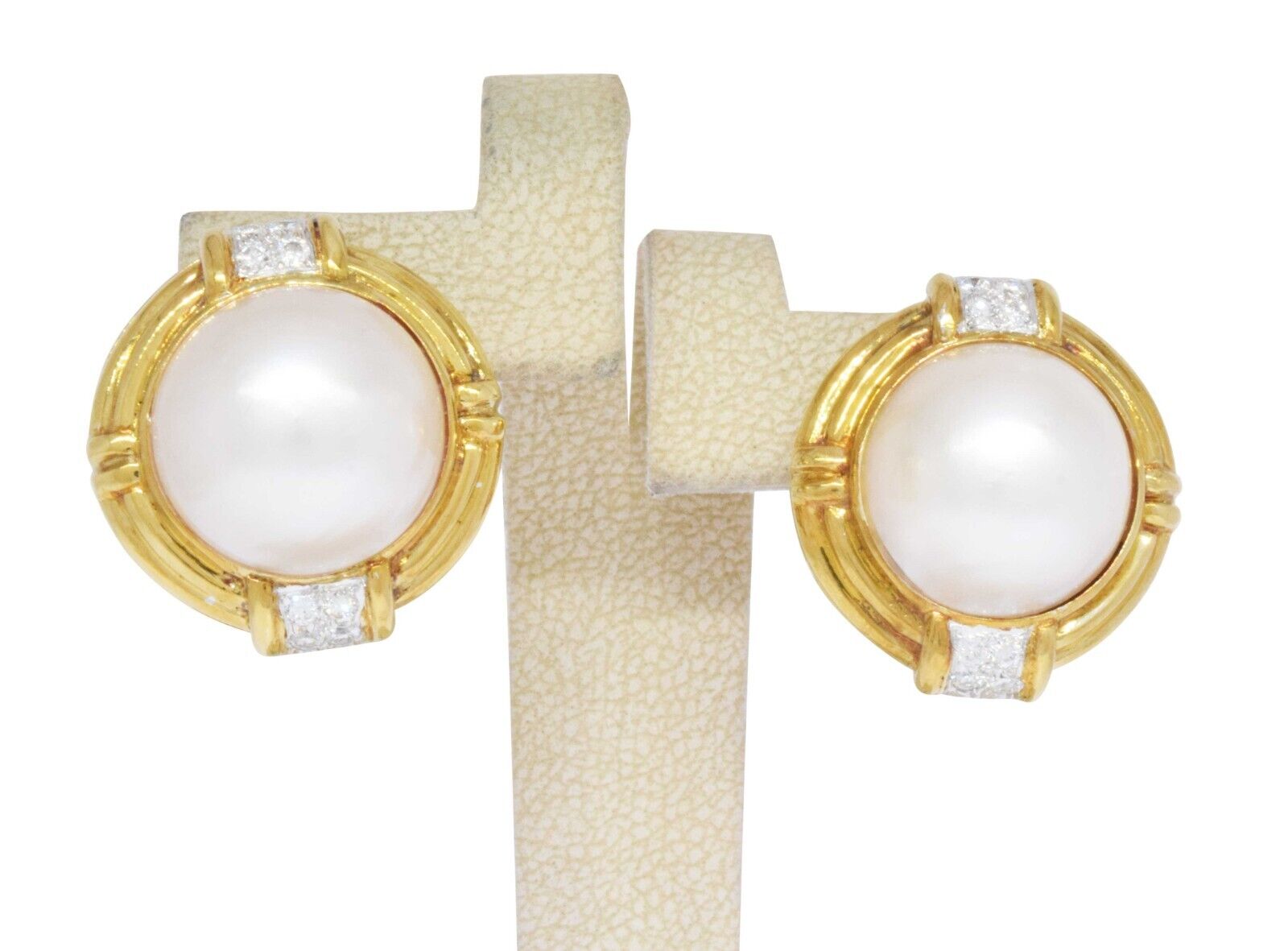 0.32 Carat Diamond & Mabe Pearl & 18k Yellow Gold Earrings