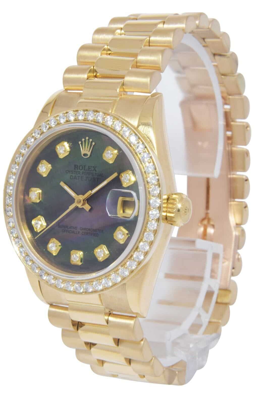 Rolex Datejust President 18k Yellow Gold MOP Diamond Ladies 31mm Watch 68278