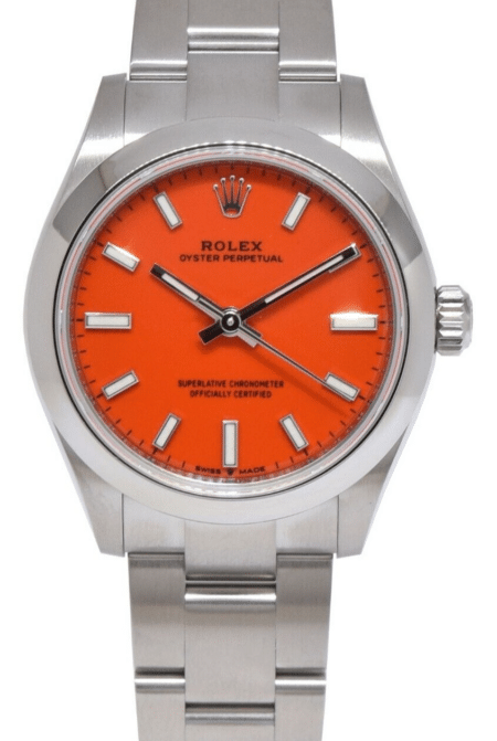 NOS Rolex Oyster Perpetual 31 Steel Coral Red Dial Mens Watch B/P '21 277200