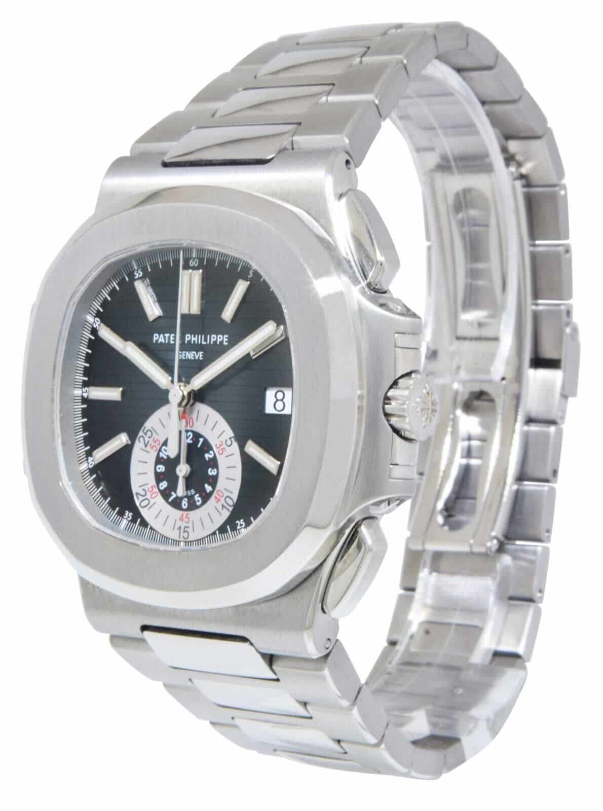 Patek Philippe Nautilus 5980 Chronograph Steel Blue Dial Watch B/P '13 5980/1A