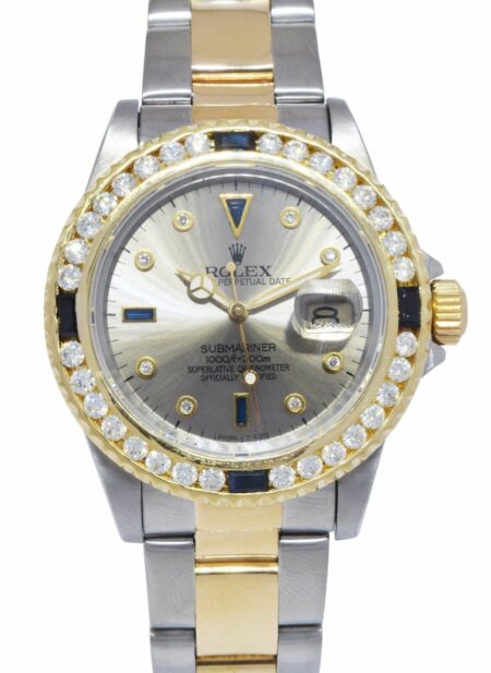 Rolex Submariner 18k Yellow Gold/Steel Serti Diamond/Sapphire 40mm Watch 16803