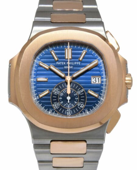 Patek Philippe 5980 Nautilus Chronograph Steel 18k RG Blue Dial Watch B/P 5980AR