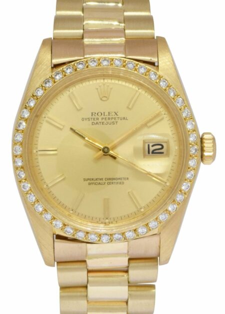 Rolex Datejust President 18k Yellow Gold Champagne Diamond Bezel 36mm Watch 1601