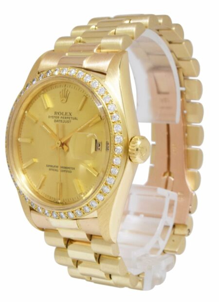 Rolex Datejust President 18k Yellow Gold Champagne Diamond Bezel 36mm Watch 1601