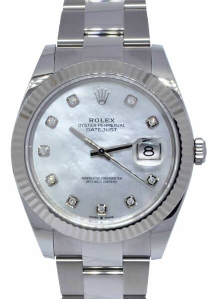 NOS Rolex Datejust 41 Steel & 18k WG MOP Diamond Dial Watch B/P '21 126334
