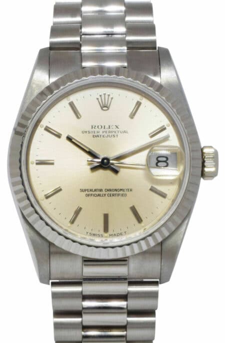 Rolex Datejust President 18k White Gold Silver Dial Ladies 31 Watch B/P E 68279