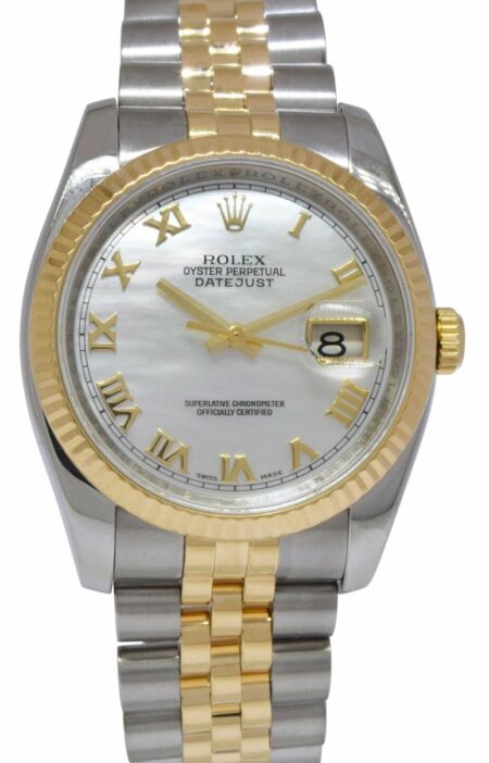 Rolex Datejust 18k Yellow Gold/Steel MOP Roman Dial 36mm Watch Z 116233