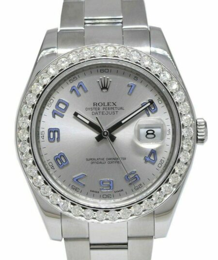Rolex Datejust II Steel Silver/Purple Dial & Diamond Bezel 41mm Watch Box 116334