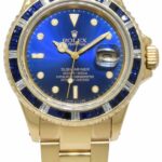 Rolex Submariner Date 18k Yellow Gold Blue Sapphire/Diamond 40mm Watch 16808