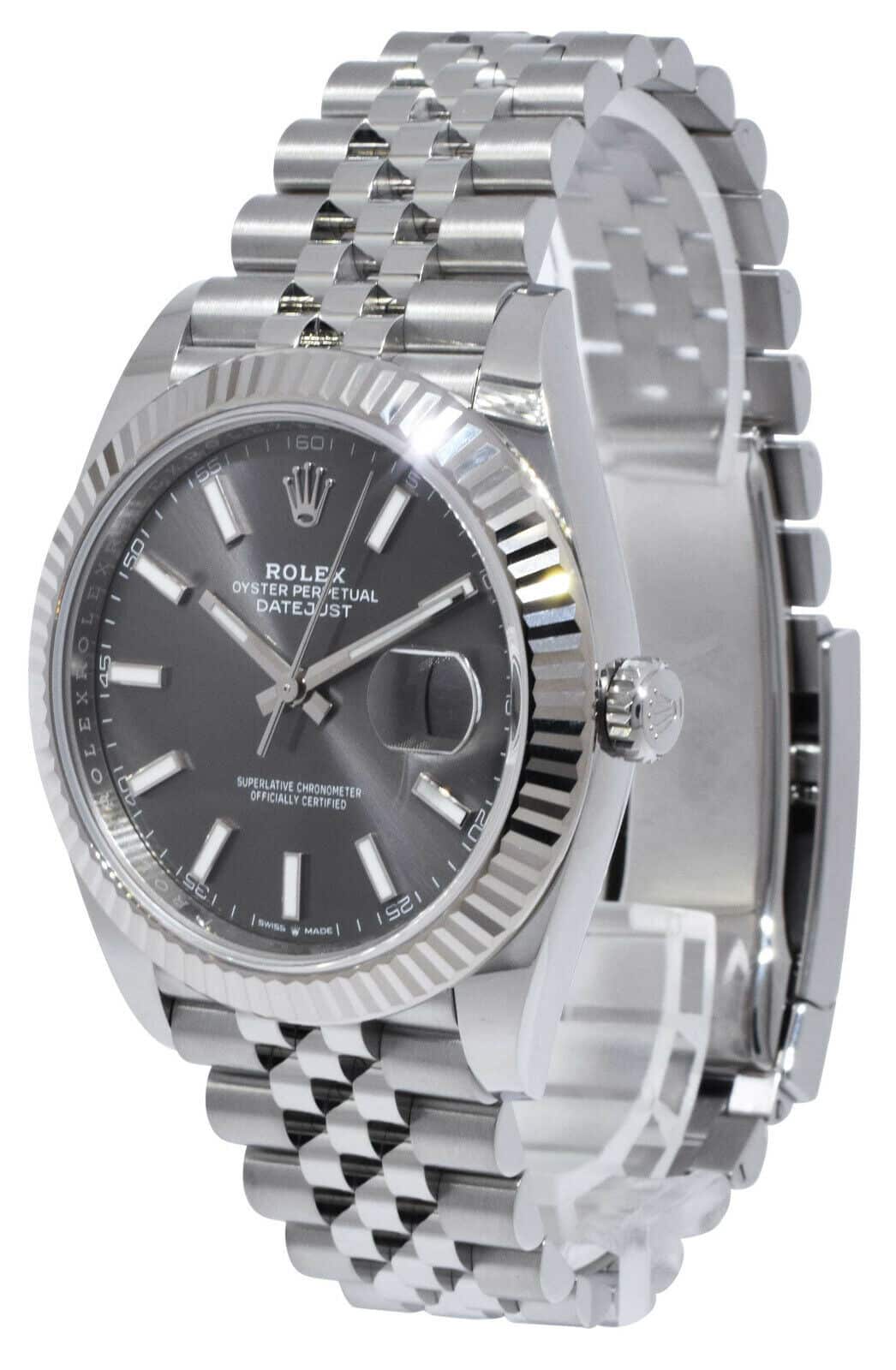 NOS Rolex Datejust 41 Steel & 18k WG Rhodium Index Dial Watch B/P '21 126334