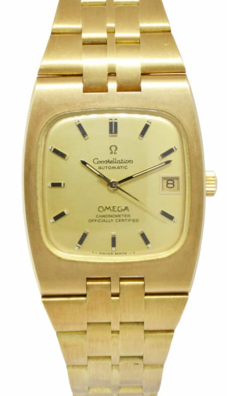 Omega Constellation Vintage Chronometer 18k Yellow Gold Mens Auto Watch & Box