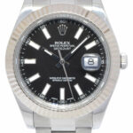 Rolex Datejust II Steel & 18k White Gold Bezel Black Dial Mens 41mm Watch 116334