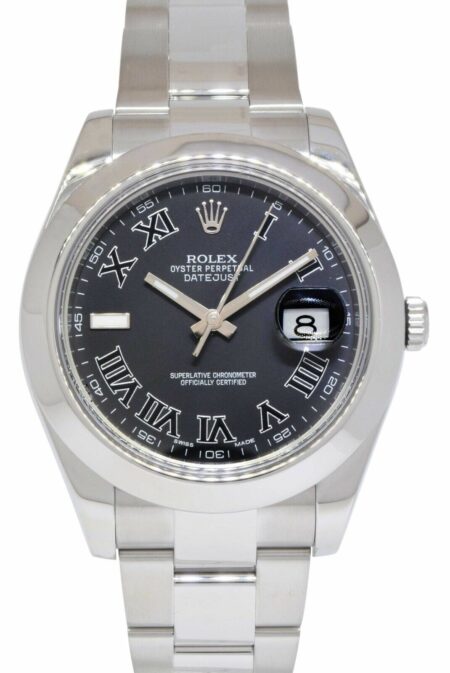 Rolex Datejust II Steel Black Roman Dial Mens 41mm Watch +Papers '13 116300