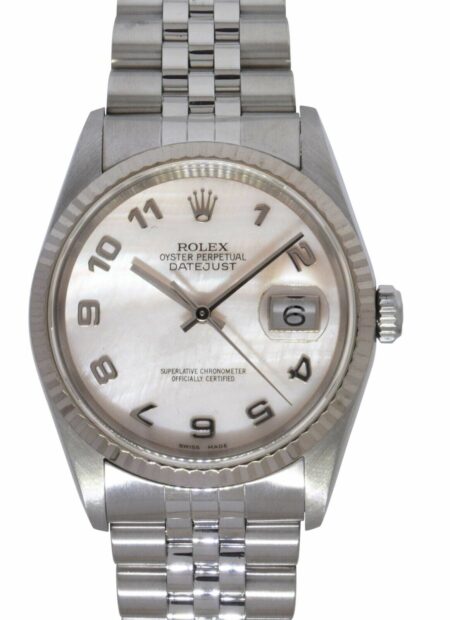 Rolex Datejust Steel & 18k White Gold Bezel MOP Dial Mens 36mm Watch K 16234