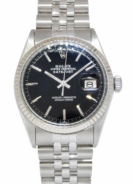 Rolex Datejust Steel & Gold Bezel Black Dial Mens 36mm Vintage Watch '70 1601