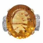 42.00ct Large Citrine & 1.00ct Diamond Ring in 14k Rose Gold 3.5