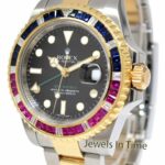 Rolex GMT-Master II 18k YG & Steel Black Dial w/Sapphires Mens 40mm Watch 116713