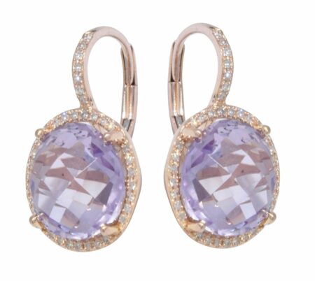 Amethyst & 0.35ct Diamond 14k Rose Gold Ladies Earrings