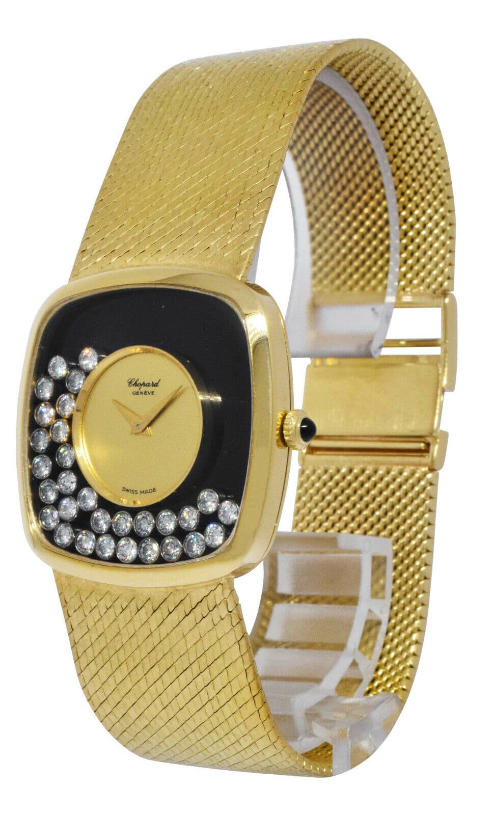 Chopard Happy Diamond 18k Yellow Gold Black Onyx Dial 32mm Manual Watch 2106