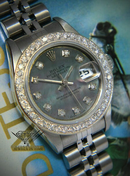 Rolex Datejust Steel Black MOP Diamond Dial/Bezel Ladies 26mm Watch 79160