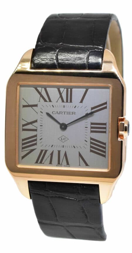 Cartier Santos Dumont 18k RG Silver Roman Dial Mens Watch 35mm Box/Papers 2650