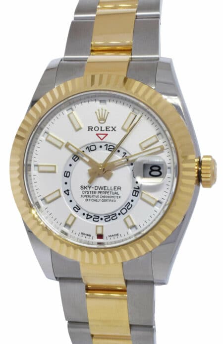 NOS Rolex Sky-Dweller White Dial 18k YG & Steel 42mm Oyster Watch B/P '20 326933