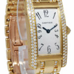 Cartier Tank Americaine 18k YG Silver Dial Diamond Ladies Quartz Watch 1710