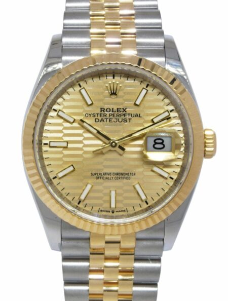 NOS Rolex Datejust 36 Yellow Gold/Steel Golden Fluted Motif Watch B/P '22 126233