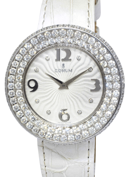 Corum Full Moon Galore 18k White Gold Diamond Ladies 40mm Quartz Watch B/P