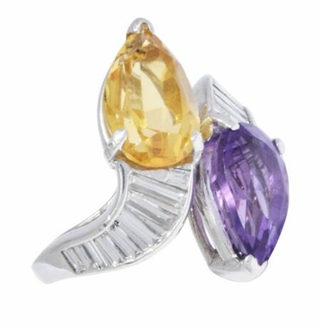 Platinum Diamond Amethyst & Citrine Ladies Ring Size: 5.75