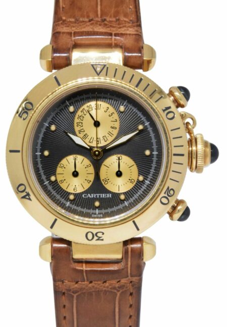 Cartier Pasha 35mm Chronograph 18K Yellow Gold Quartz Mens Wrist Watch 1353