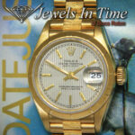 Rolex Datejust President Bark 18k YG Silver Tapestry Ladies 26mm Watch 69278