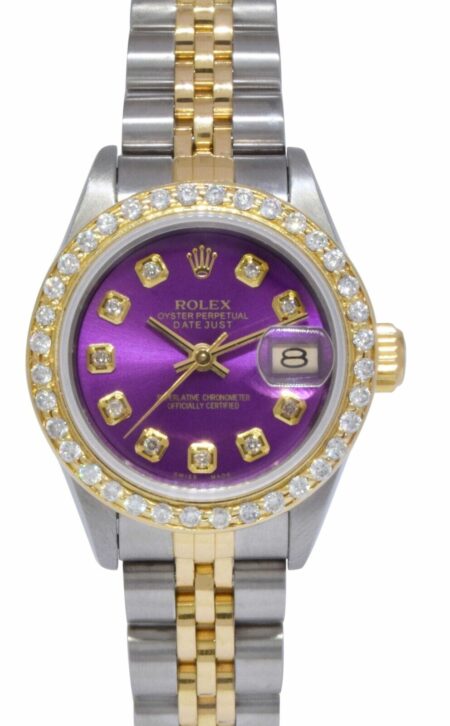 Rolex Datejust 18k Yellow Gold/Steel Purple Diamond Ladies 26mm Watch S 69173