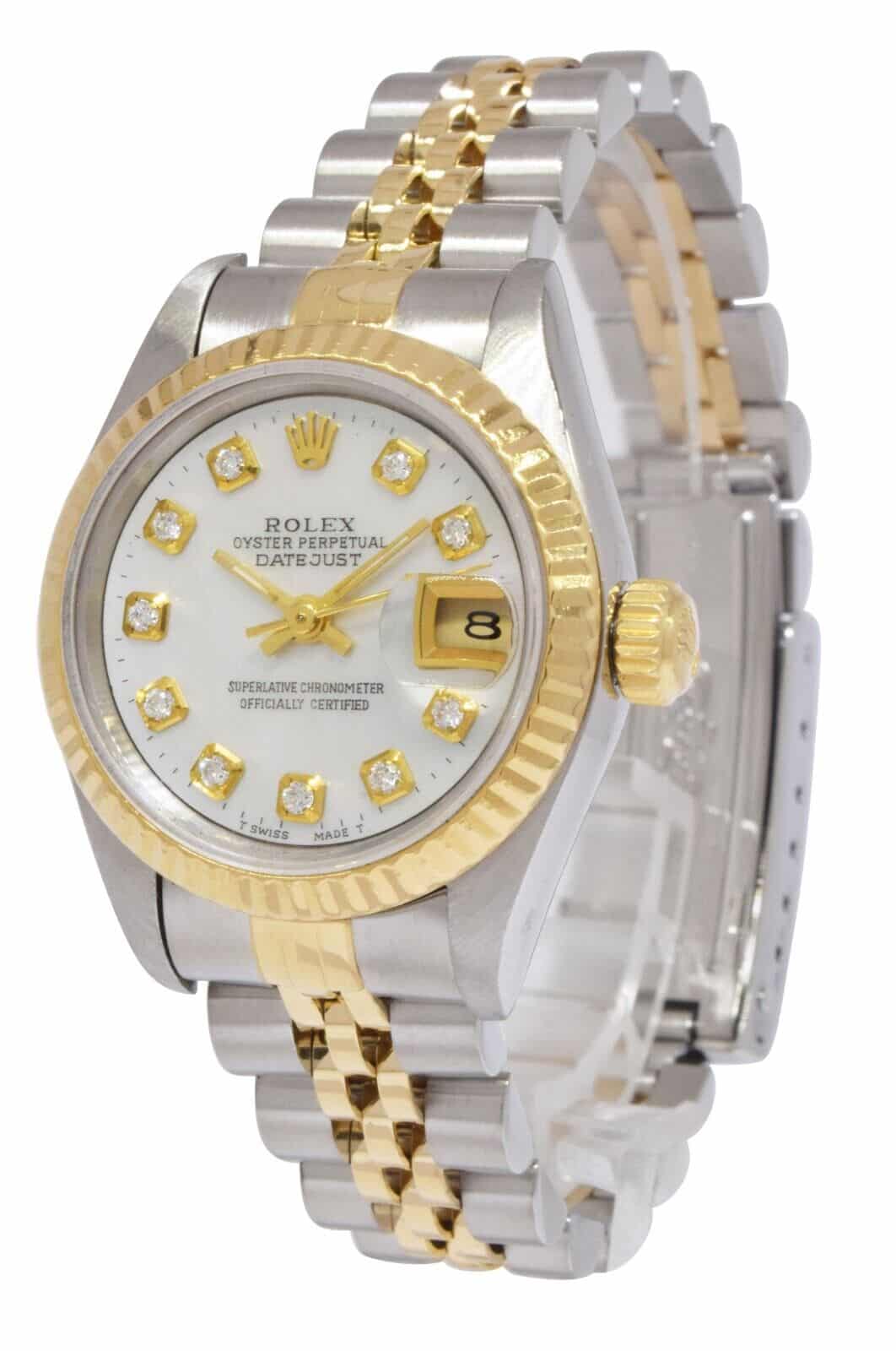 Rolex Datejust 18k Yellow Gold/Steel MOP Diamond Dial Ladies 26mm Watch S 69173