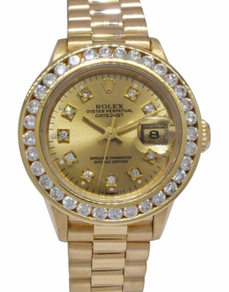 Rolex Datejust President 18k Yellow Gold Diamond 26mm Watch +Papers R 69178