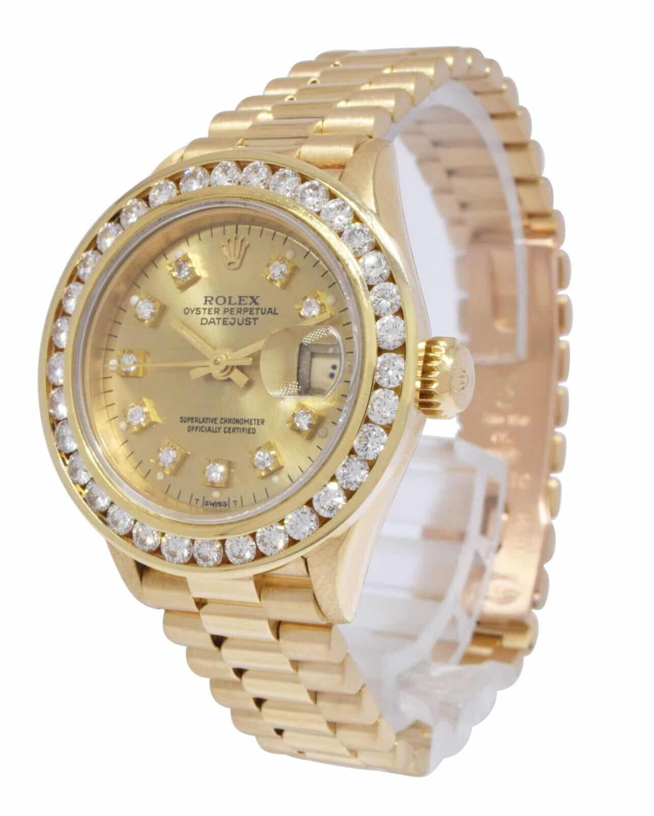 Rolex Datejust President 18k Yellow Gold Diamond 26mm Watch +Papers R 69178