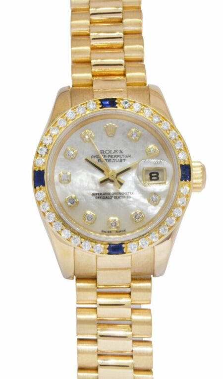Rolex Datejust President 18k Yellow Gold MOP Diamond/Sapphire 26mm Watch 179178