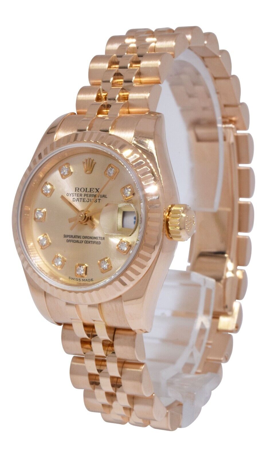 Rolex Datejust Jubilee 18k Rose Gold Sundust Diamond 26mm Watch +Papers K 179175